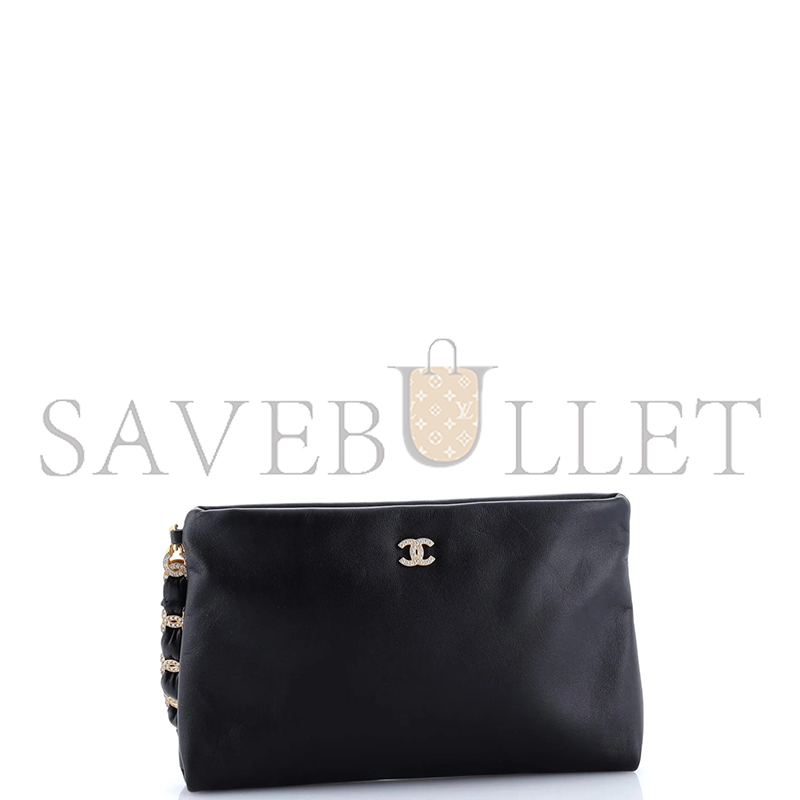 CHANEL MASTER CRYSTAL CC HANDLE WRISTLET POUCH LAMBSKIN AP4281 (24.5*16*2.5cm)